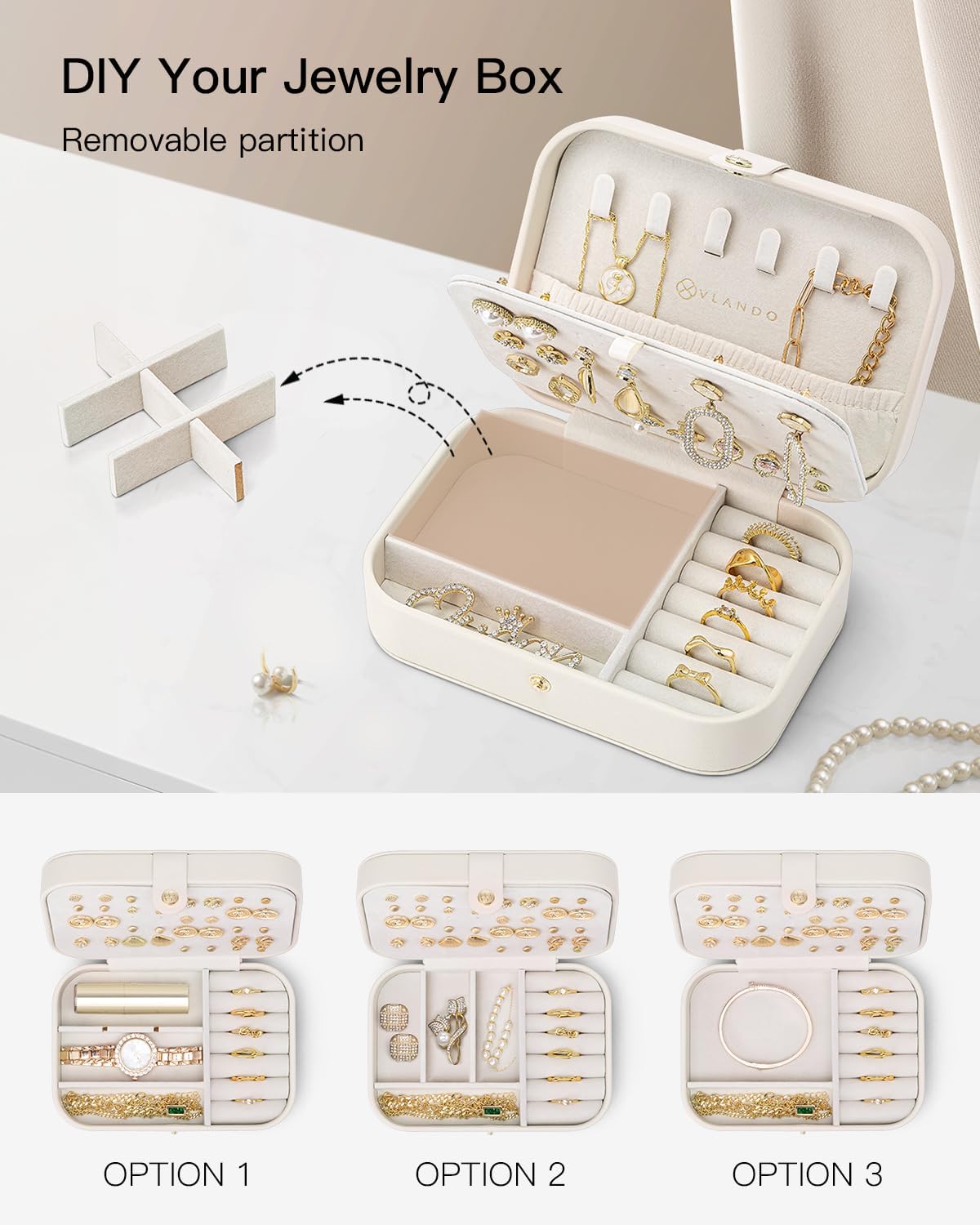 VLANDO Travel Jewelry Case, Portable Jewelry Earring Box Organizer