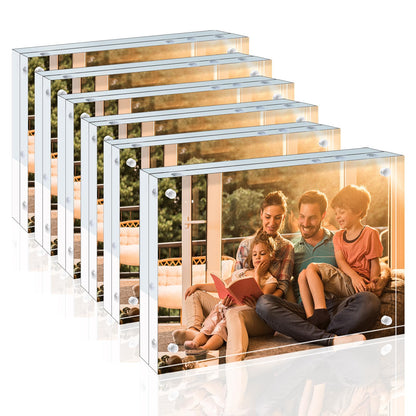 Egofine 5x7 Acrylic Frames 6 Pack, 20mm Thicker Frameless Clear Picture Frames, Double Sided Magnetic Picture Frames, Free Standing Desktop Display