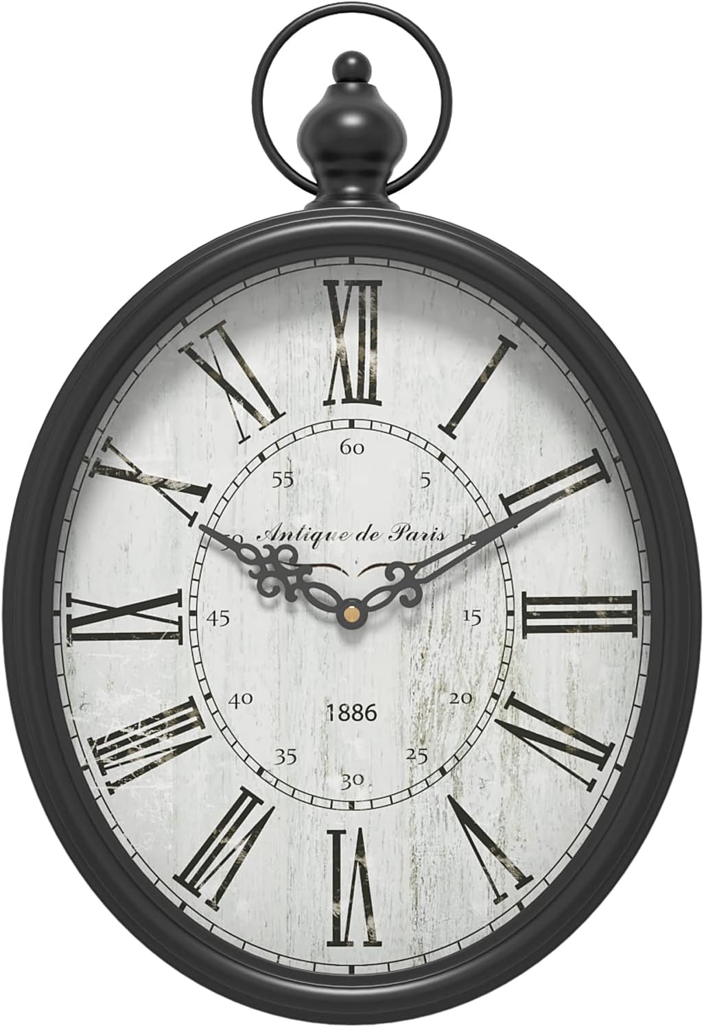 Menterry Large Oval Retro Wall Clock, Rustic Vintage Style, Antique Black