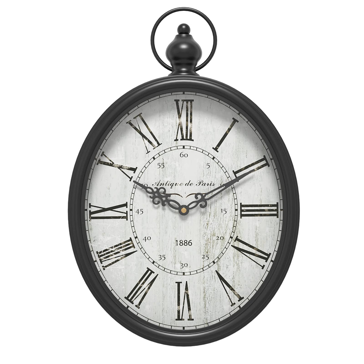 Menterry Large Oval Retro Wall Clock, Rustic Vintage Style, Antique Black