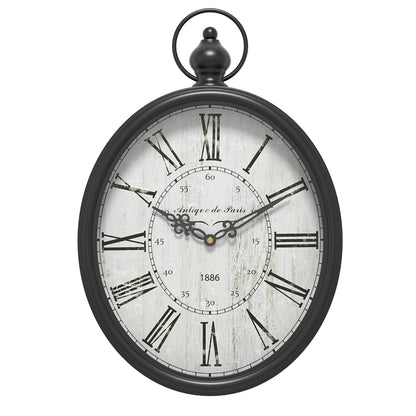 Menterry Large Oval Retro Wall Clock, Rustic Vintage Style, Antique Black