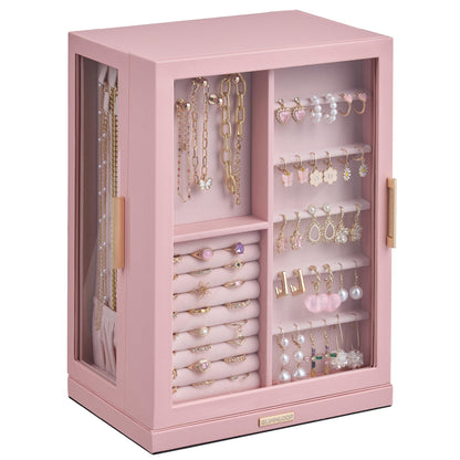 Glimmloop 360° Rotating Jewelry Box with 7 Drawers, Spacious Vertical Jewelry Organizer with Glass Window, Jewelry Storage Case, Dustproof & Moisture-resistant Design, White