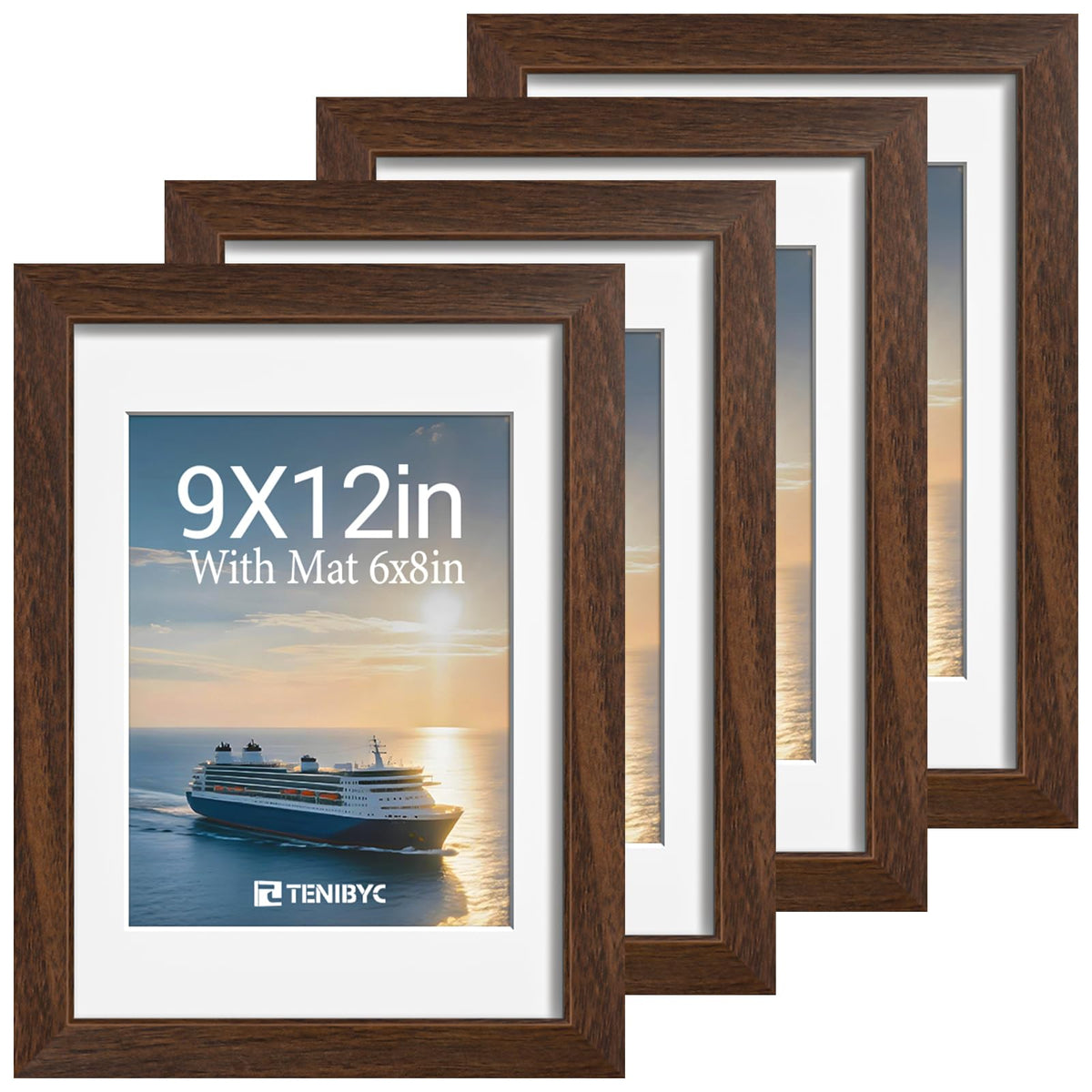 5x7 picture frame 4 Pack, 4x6 Mat, Black Wood, Glass, for Photo