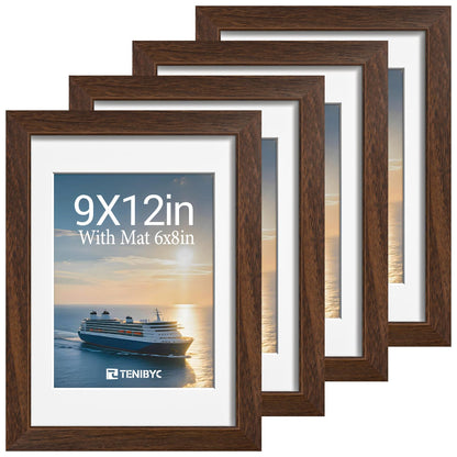 5x7 picture frame 4 Pack, 4x6 Mat, Black Wood, Glass, for Photo