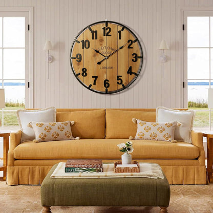 Vantic Farmhouse 30 Inch Wood Arabic Large Wall Clock with Metal Circle