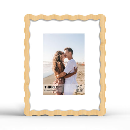 4x6 Picture Frame with Mat for 3.5x5, Wavy Edge Wooden Real Glass Photo Frame for Tabletop and Wall Hanging, Green, 1 Pack