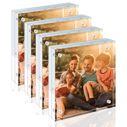 Egofine 5x7 Acrylic Frames 6 Pack, 20mm Thicker Frameless Clear Picture Frames, Double Sided Magnetic Picture Frames, Free Standing Desktop Display