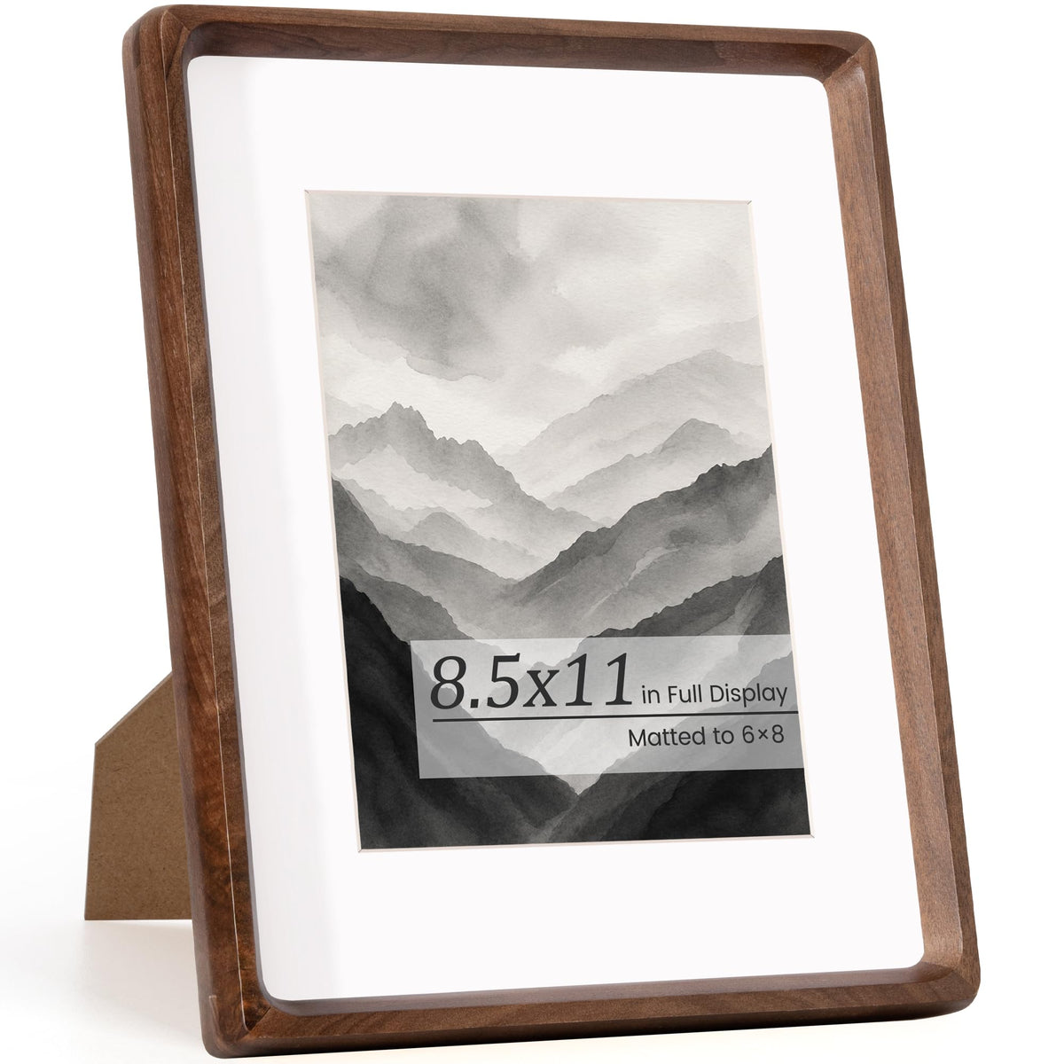 Picture Frames, Solid Walnut Wooden Frame,Round Corner Hand Craft Photo Frame, 11x14 Matted to 8x10, 11 by 14 Document Diploma Frame with HD Real Glass,Wall or Tabletop Display