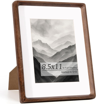 Picture Frames, Solid Walnut Wooden Frame,Round Corner Hand Craft Photo Frame, 11x14 Matted to 8x10, 11 by 14 Document Diploma Frame with HD Real Glass,Wall or Tabletop Display