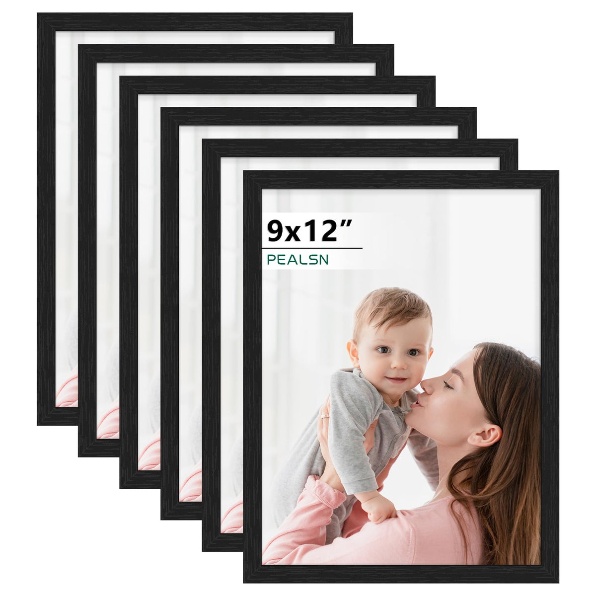 PEALSN 8x10 Picture Frame Set of 6, Wall or Tabletop, Black Woodgrain