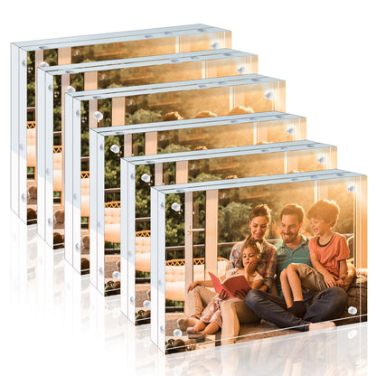 Egofine 5x7 Acrylic Frames 6 Pack, 20mm Thicker Frameless Clear Picture Frames, Double Sided Magnetic Picture Frames, Free Standing Desktop Display
