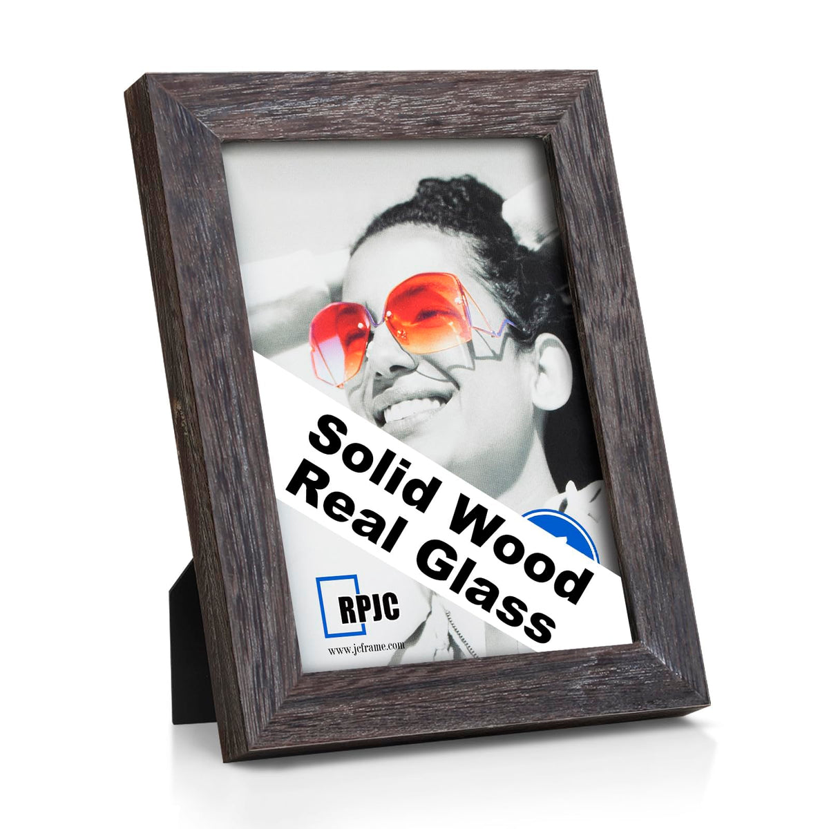 RPJC 5x7 Solid Wood Picture Frame with Real Glass Cover Black