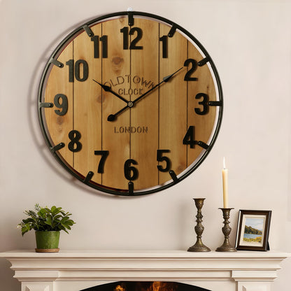Vantic Farmhouse 30 Inch Wood Arabic Large Wall Clock with Metal Circle