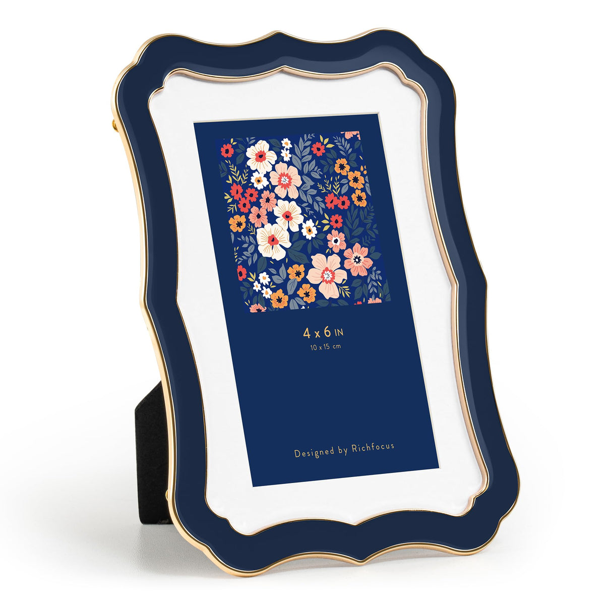 4x6 Enamel Picture Frame with HD-Tempered Glass, Display 3x5 Photo with Mat, Ornate Photo Frame with Gold Metal Edge & Velvet Back for Tabletop & Wall Mount Vertically or Horizontally Display, White