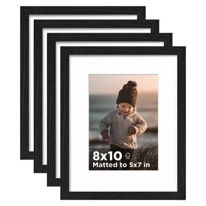 KINLINK 5x7 Picture Frame White Set of 4, Wooden Photo Frames Matted 4x6 with Plexiglass for 4x6 with Mat or 5x7 without Mat for Table and Wall Display