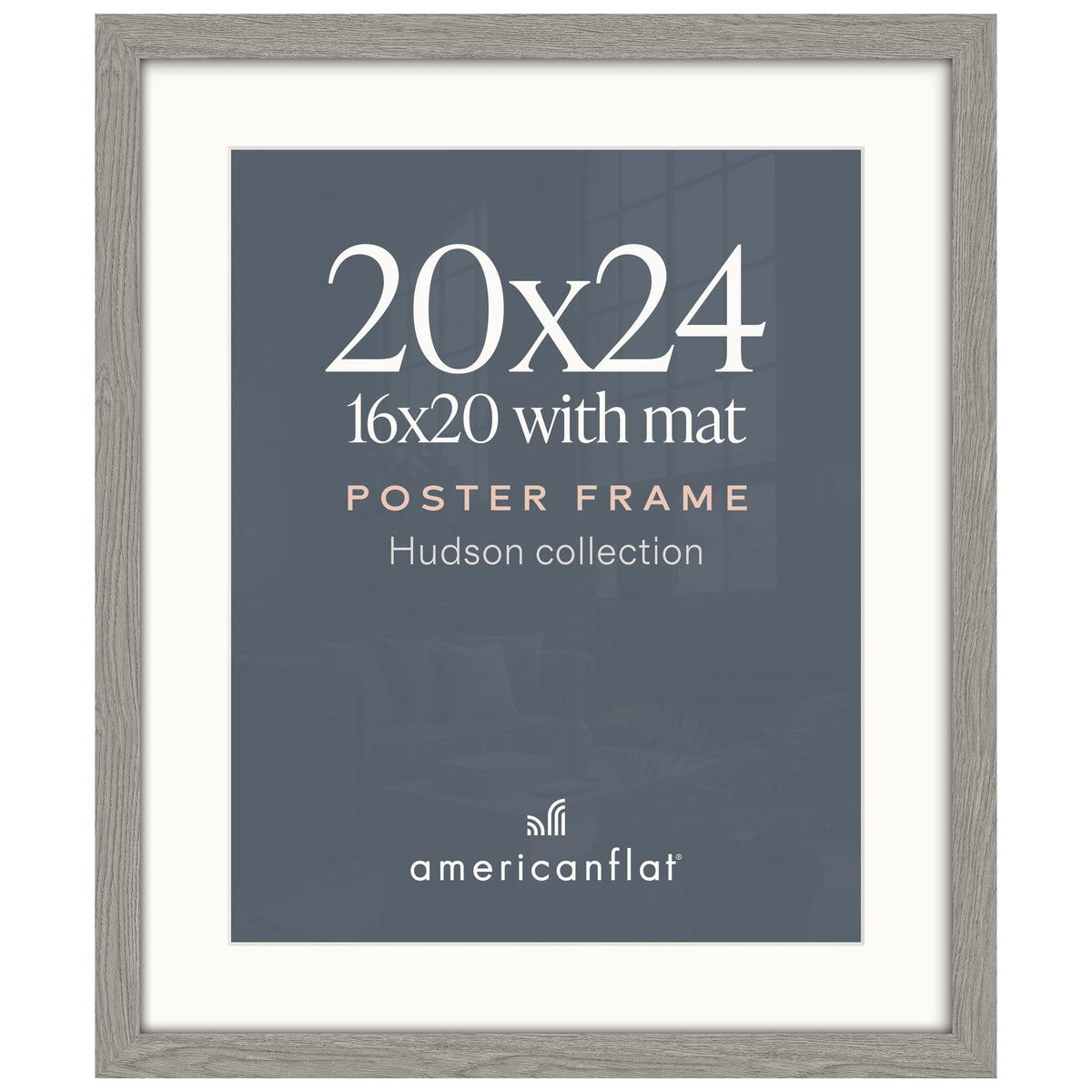 Americanflat 22x28 Poster Frame - Matted to 18x24 - Engineered Wood - Black
