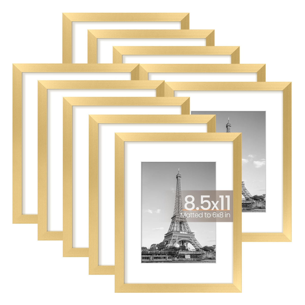 upsimples 8x10 Picture Frame Set of 10, Display Pictures 5x7 with Mat or 8x10 Without, Multi Photo Frames Collage for Wall or Tabletop Display, Black