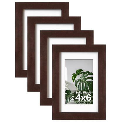Egofine 11x14 Picture Frames 4 Pack Display Pictures 5x7/8x10 with Mat or 11x14 Without Mat Made of Solid Wood Covered by Plexiglass for Table Top Display and Wall Mounting Photo Frame, Light Brown