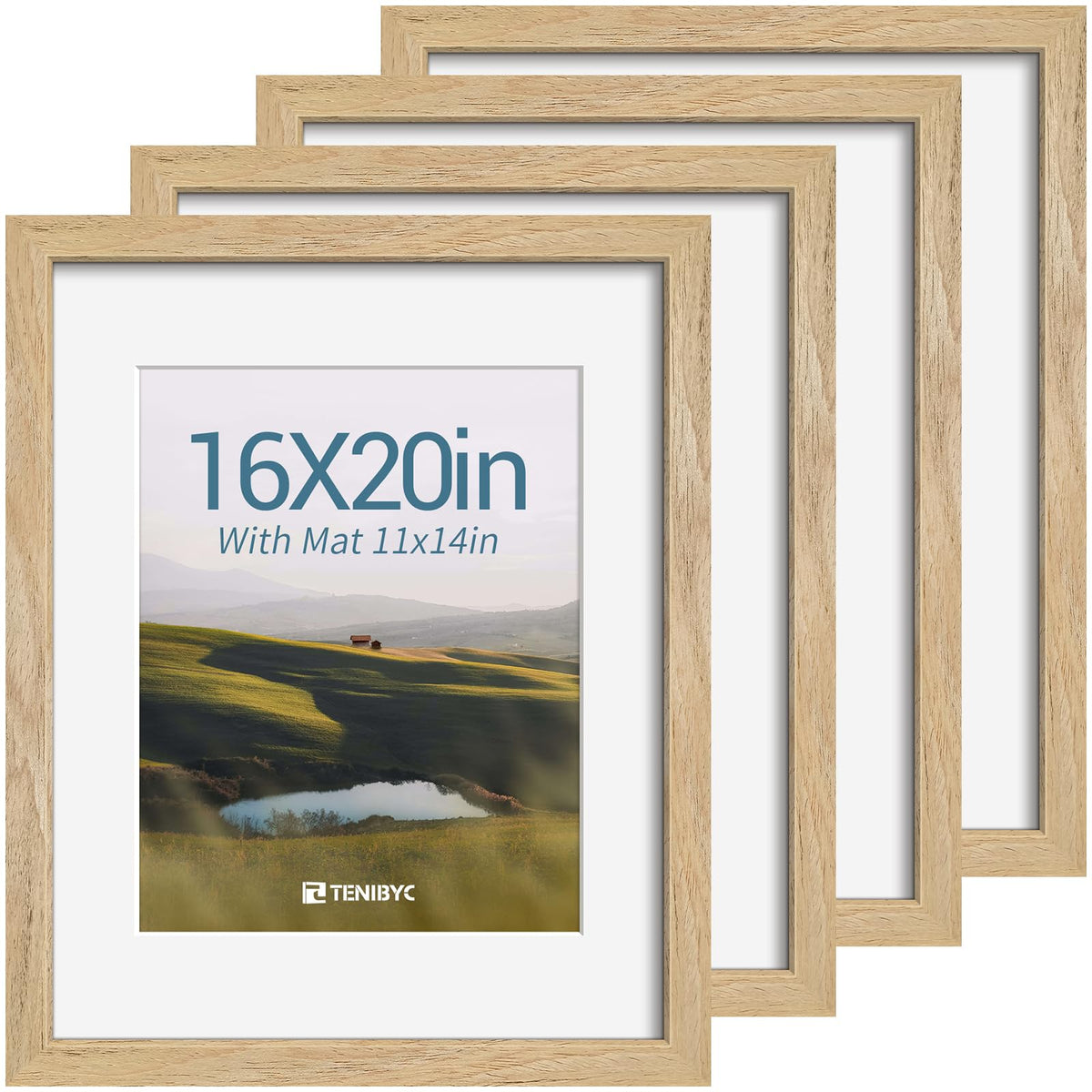 5x7 picture frame 4 Pack, 4x6 Mat, Black Wood, Glass, for Photo