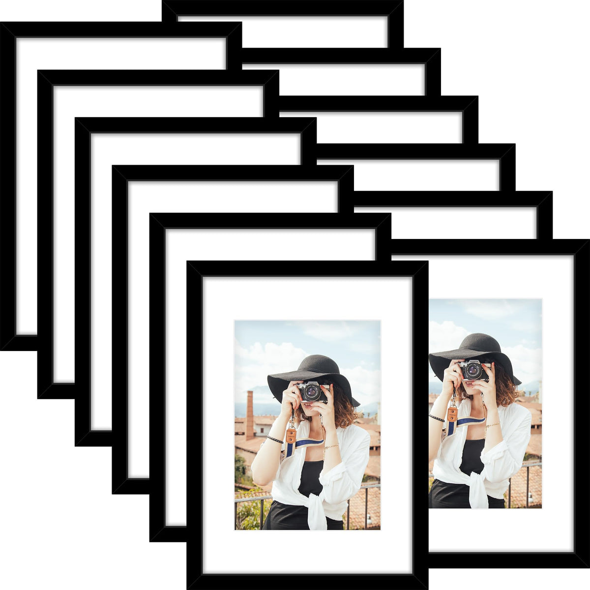 Picrit 8x10 Picture Frame Set of 12, Modern Gallery Wall Frames, Black