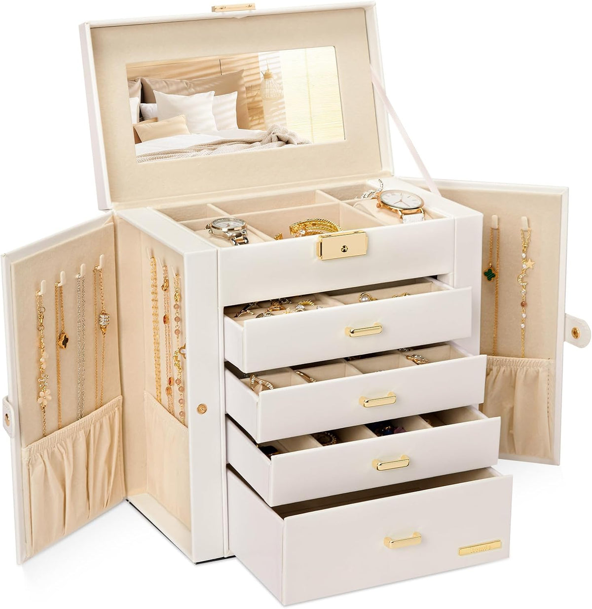 Homde Large Jewelry Box for Women: 5-Layer Organizer with Lock for Dresser