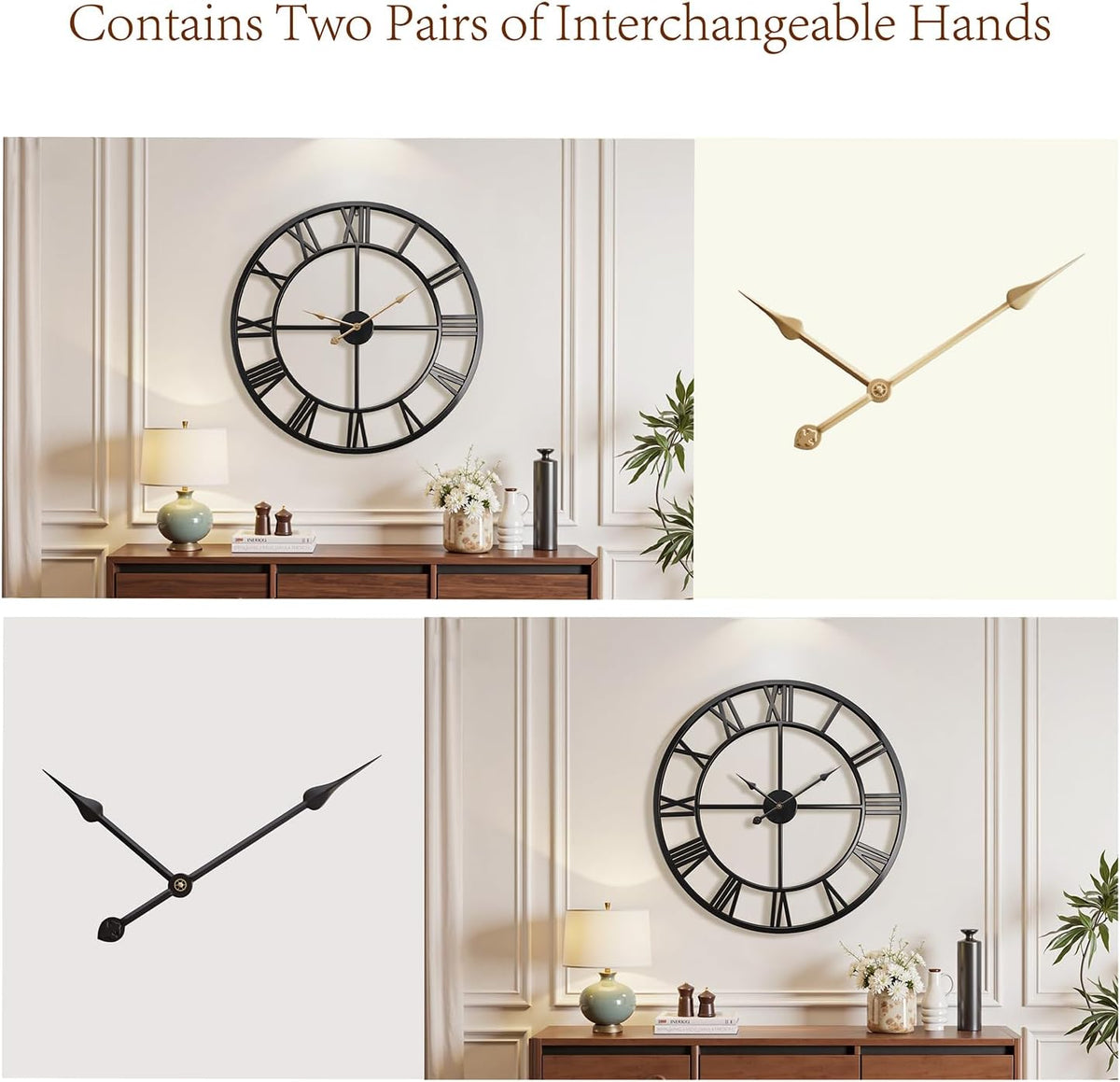 Vantic 32 Inch Large Wall Clock, Roman Numeral Metal Oversized Wall Clocks