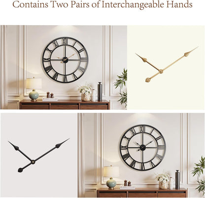 Vantic 32 Inch Large Wall Clock, Roman Numeral Metal Oversized Wall Clocks