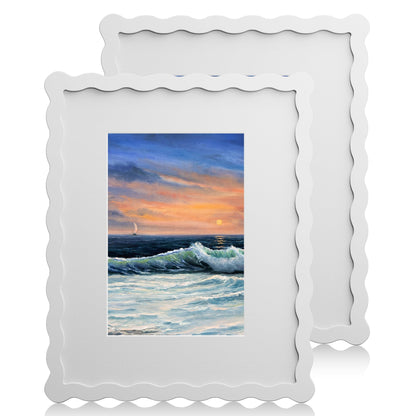 5x7 Wavy Picture Frame with 4x6 Mat, 5 x 7 Wood Frame, Real Glass