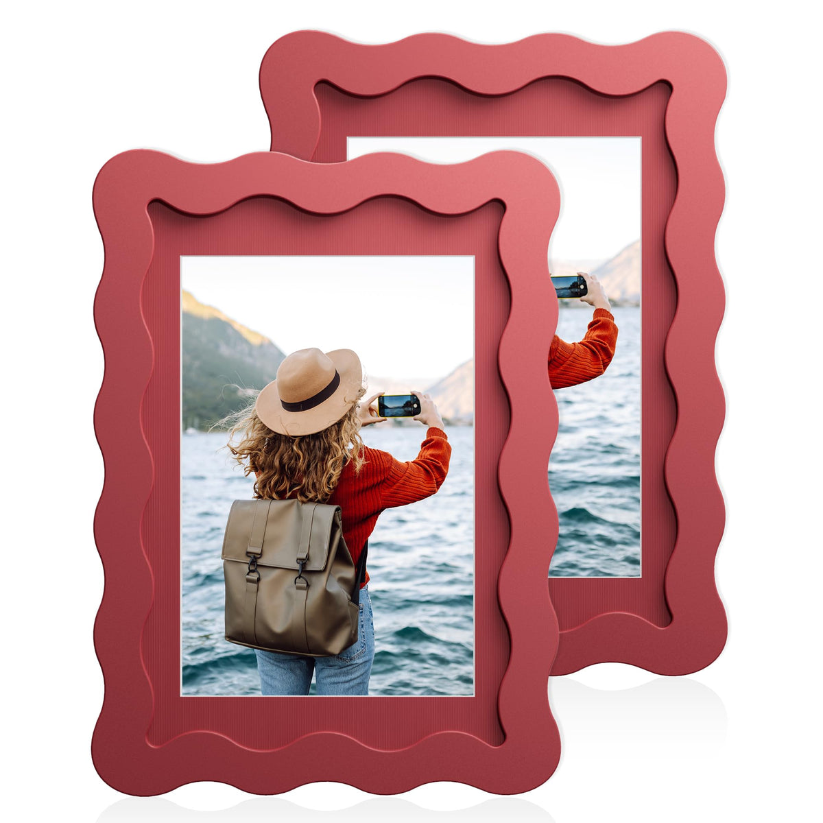 5x7 Wavy Picture Frame with 4x6 Mat, 5 x 7 Wood Frame, Real Glass