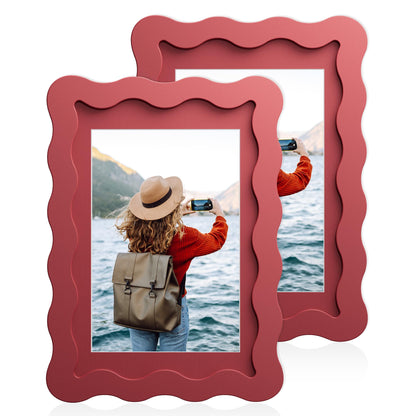 5x7 Wavy Picture Frame with 4x6 Mat, 5 x 7 Wood Frame, Real Glass