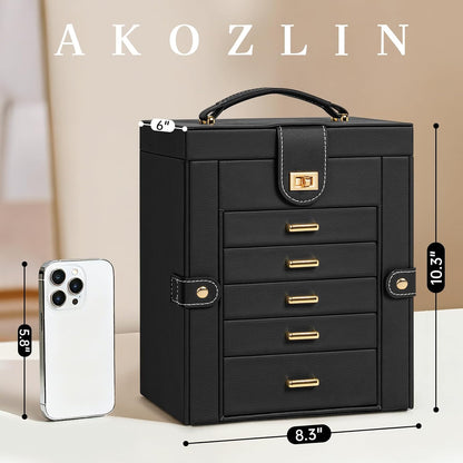 AKOZLIN 6-Tier Jewelry Box Organizer 5 Drawers Storage Black Regular