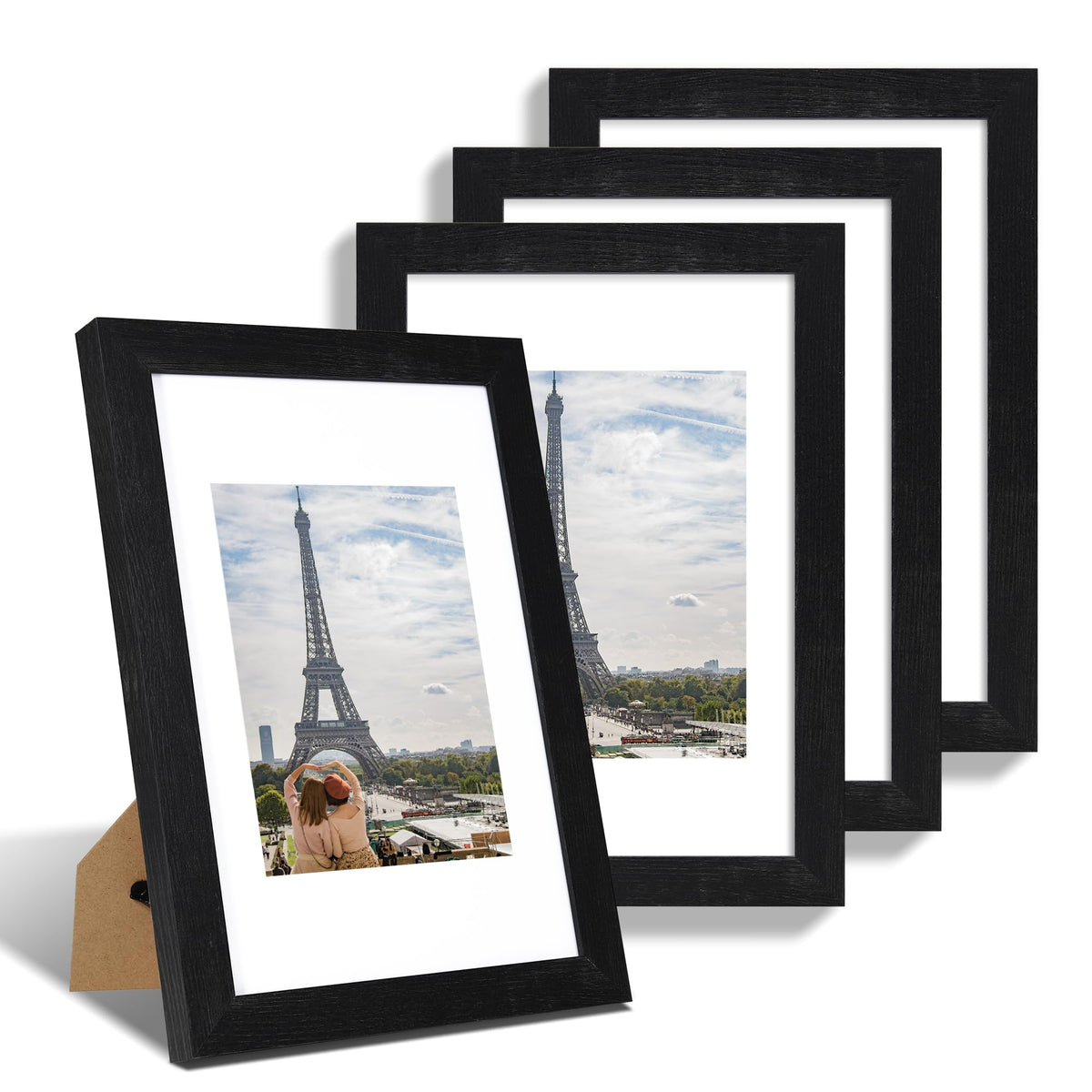 Hongkee 5x7 Picture Frame Set of 4, Real Glass and Wooden Frame, 4x6 Mat