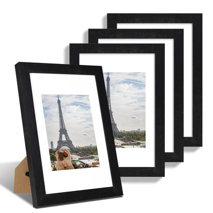 Hongkee 5x7 Picture Frame Set of 4, Real Glass and Wooden Frame, 4x6 Mat