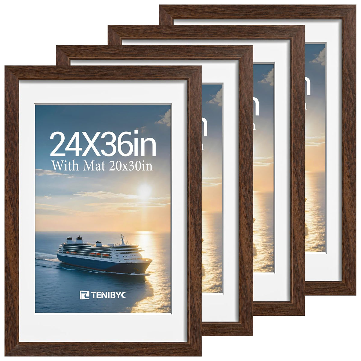 5x7 picture frame 4 Pack, 4x6 Mat, Black Wood, Glass, for Photo