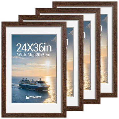 5x7 picture frame 4 Pack, 4x6 Mat, Black Wood, Glass, for Photo