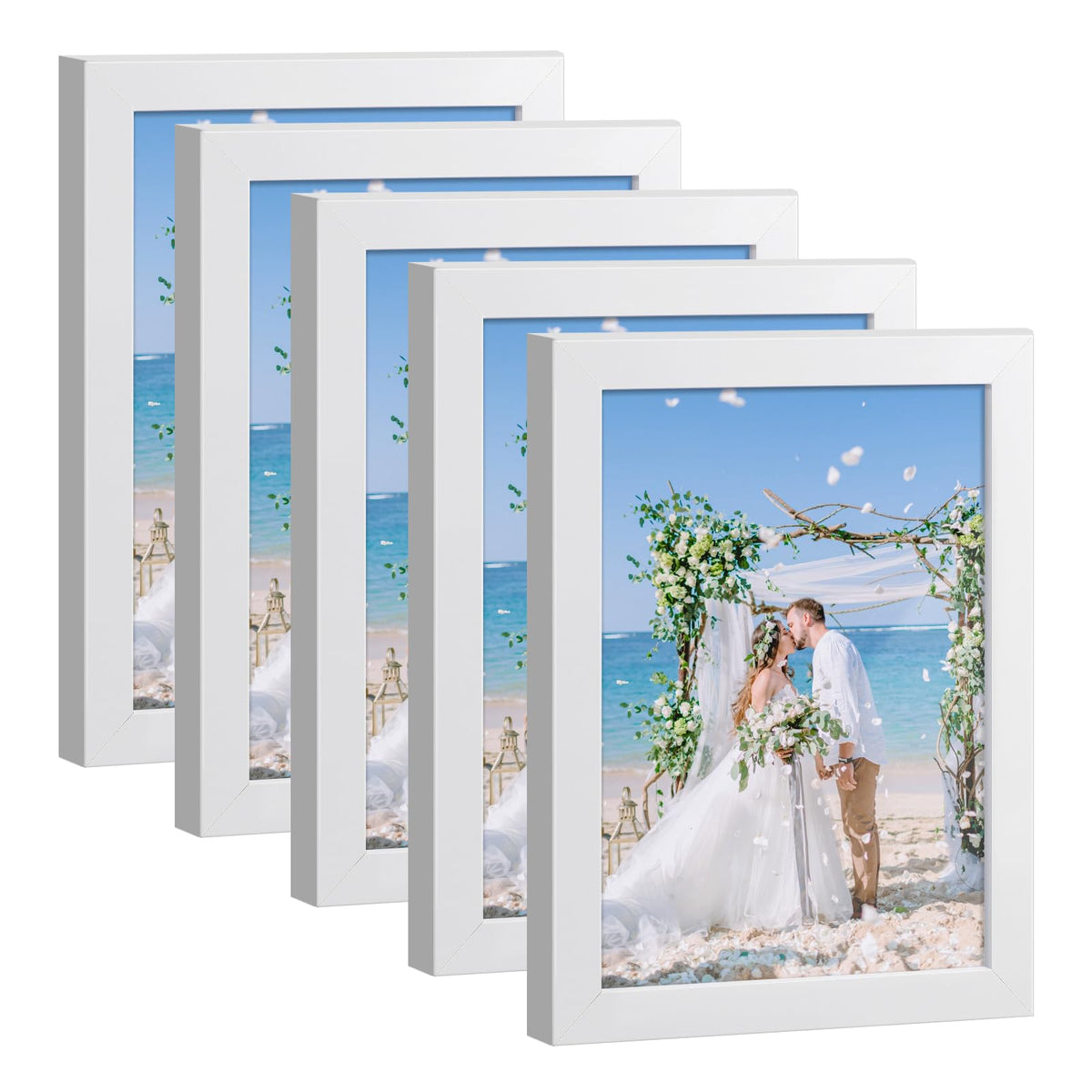 HappyHapi 4x6 Picture Frame Set of 5, Wall or Tabletop Display, Black