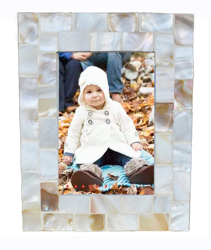 Mother of Pearl Picture Frame 5x7, Grey+White, 1pc
