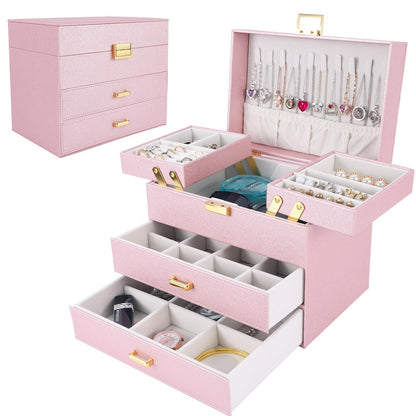 Dajasan Jewelry Organizer Box, Large Jewelry Boxes for Women Girls, Space-Saving 3 Layers Jewelry Storage Case with Drawer, Movable Metal Stand, Modern, Gift Idea (Black)