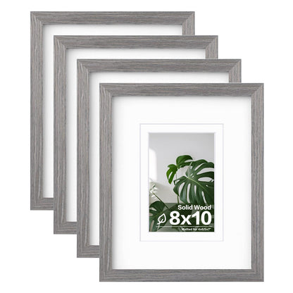 Egofine 8x10 Picture Frames Set of 4, Made of Solid Wood Covered by Plexiglass 4x6 and 5x7 with Mat or 8x10 without Mat, for Table Top Display and Wall Mounting Photo Frame White