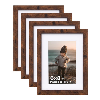 KINLINK 5x7 Picture Frame White Set of 4, Wooden Photo Frames Matted 4x6 with Plexiglass for 4x6 with Mat or 5x7 without Mat for Table and Wall Display