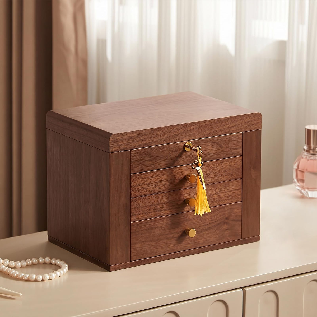 Black Walnut Wooden Jewelry Box for Women, 6 Layer