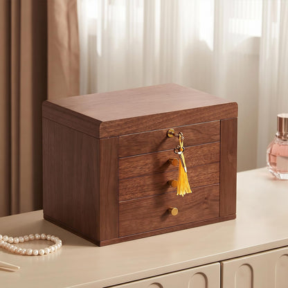 Black Walnut Wooden Jewelry Box for Women, 6 Layer