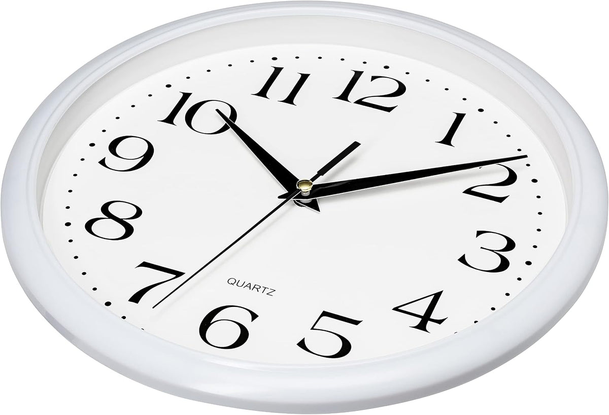 Bernhard Products White Wall Clock Silent Non Ticking 10 Inch Quality Quartz Battery Operated Round Easy to Read Home/Kitchen/Office/Classroom/School Clocks