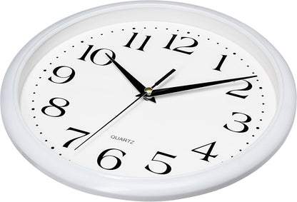 Bernhard Products White Wall Clock Silent Non Ticking 10 Inch Quality Quartz Battery Operated Round Easy to Read Home/Kitchen/Office/Classroom/School Clocks