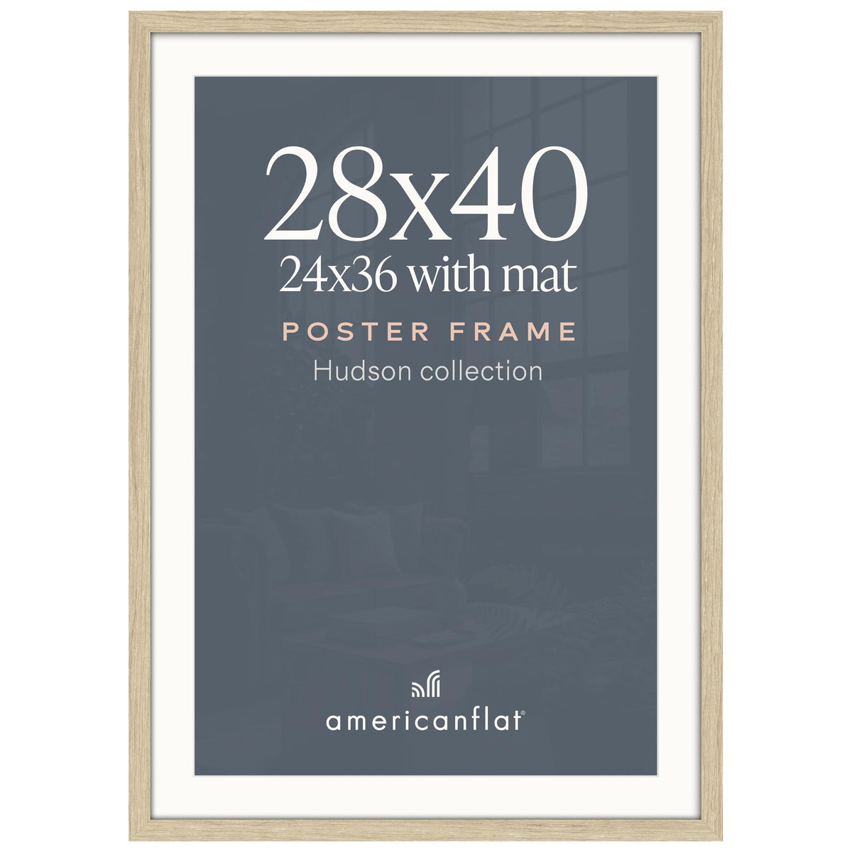 Americanflat 22x28 Poster Frame - Matted to 18x24 - Engineered Wood - Black