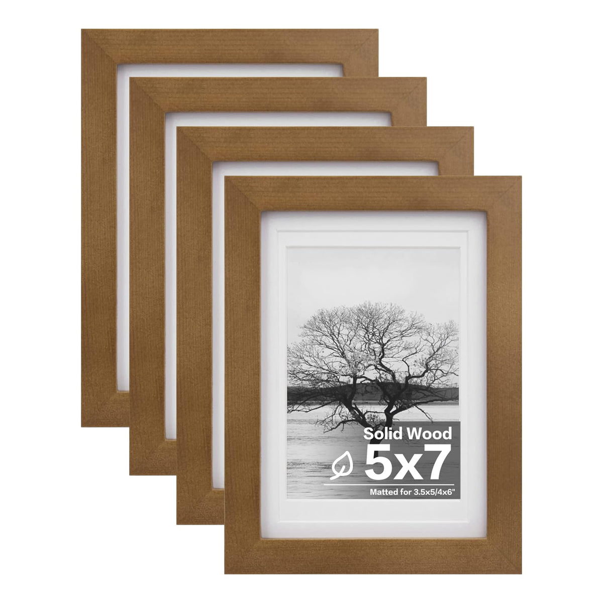 Egofine 11x14 Picture Frames 4 Pack Display Pictures 5x7/8x10 with Mat or 11x14 Without Mat Made of Solid Wood Covered by Plexiglass for Table Top Display and Wall Mounting Photo Frame, Light Brown