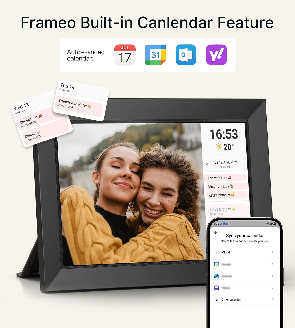 BIGASUO Digital Picture Frame, 10.1" Frameo Digital Frame WiFi with 32GB Memory, 1280x800 IPS Touch Screen, Send Photos/Videos from Your Phone Anywhere, Photo Gifts for Parents and Grandparents