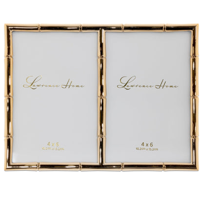 Lawrence 712246 4-Inch W x 6-Inch H Gold Metal Picture Frame with Bamboo Design