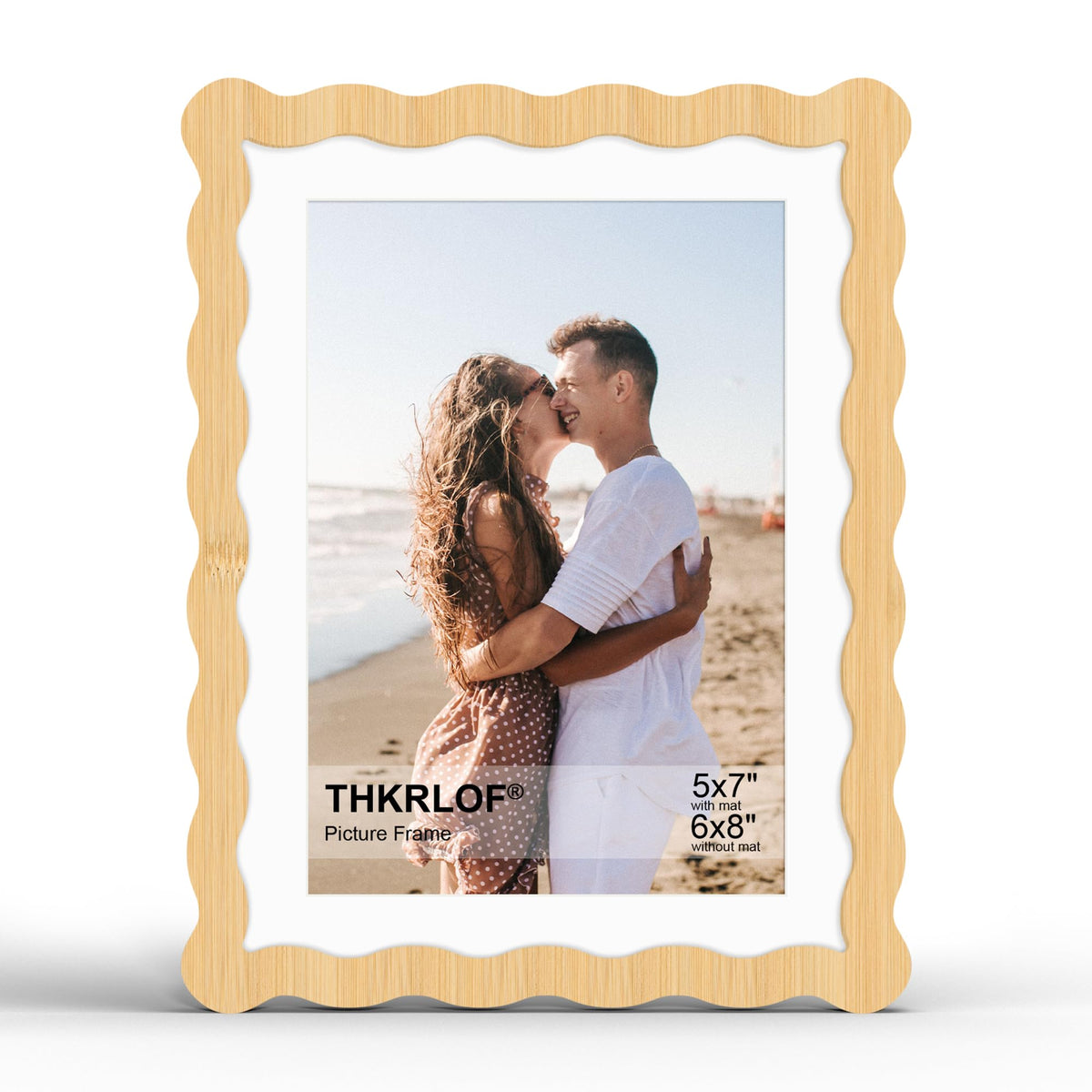 4x6 Picture Frame with Mat for 3.5x5, Wavy Edge Wooden Real Glass Photo Frame for Tabletop and Wall Hanging, Green, 1 Pack