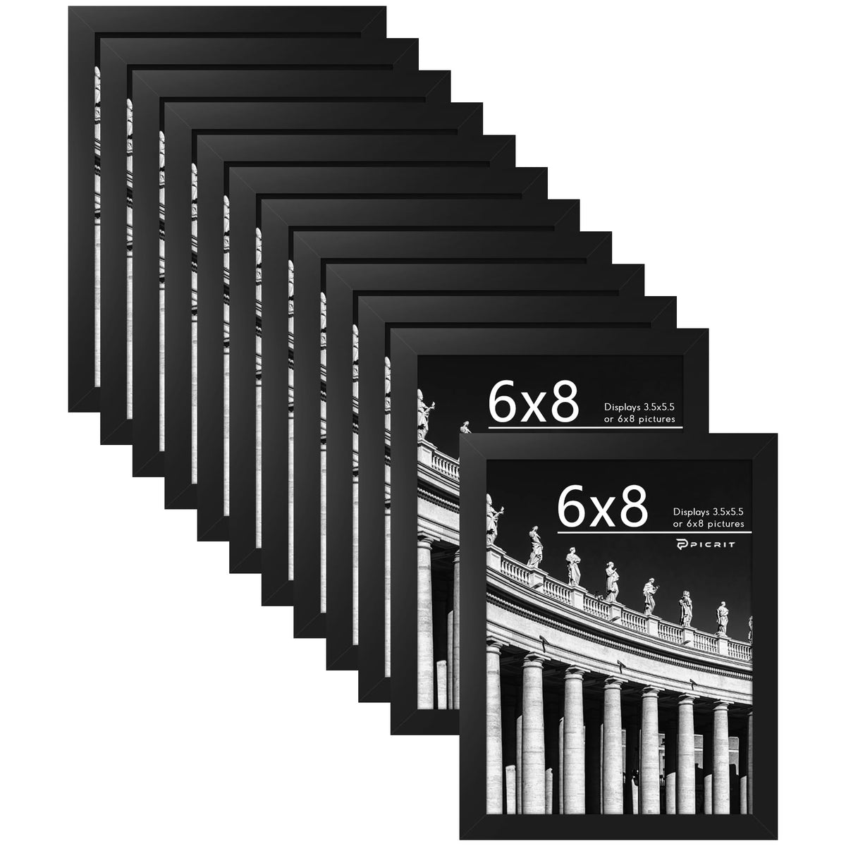 Picrit 8x10 Picture Frame Set of 12, Modern Gallery Wall Frames, Black
